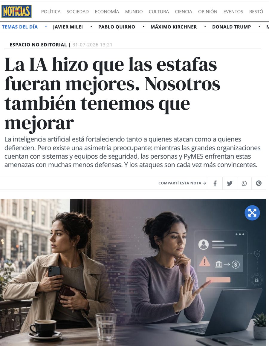 Captura de la nota de Noticias sobre estafas con IA
