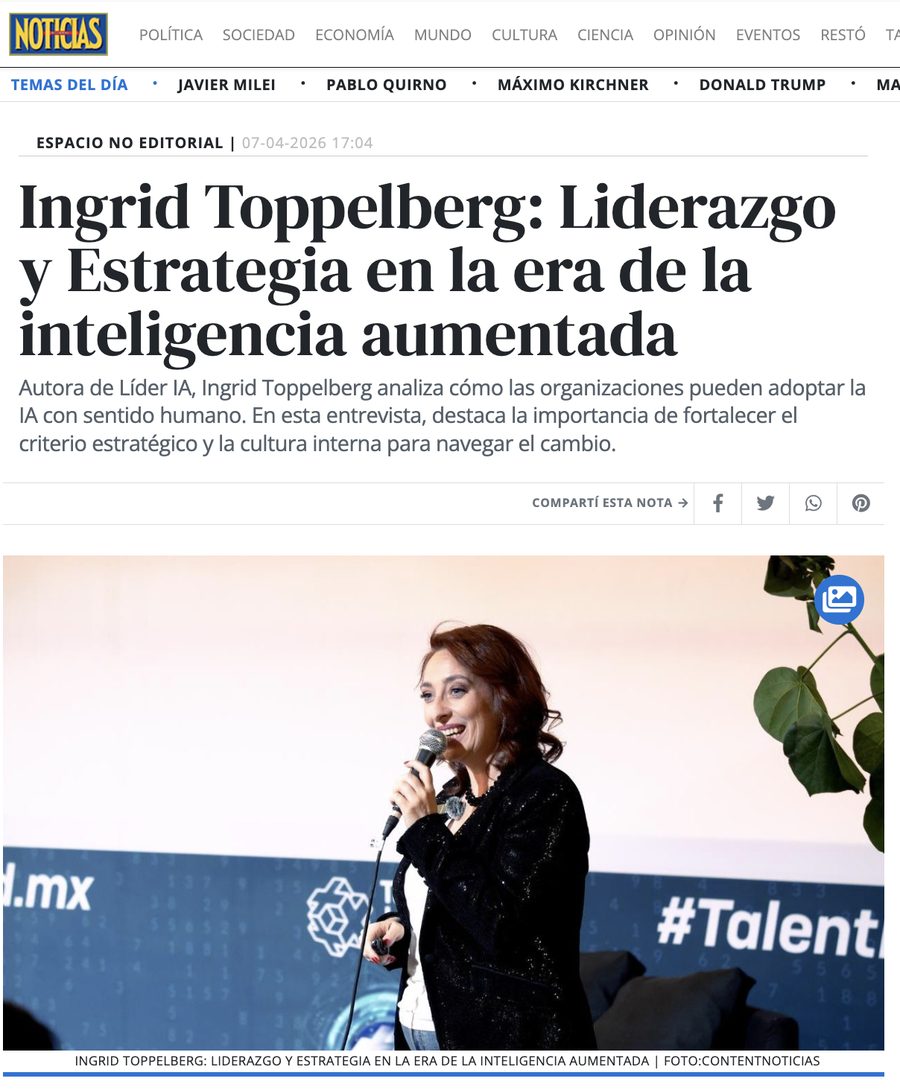 Captura de la nota de Noticias sobre liderazgo y estrategia en la era de la inteligencia aumentada
