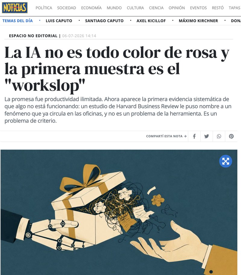 Captura de la nota de Noticias sobre el workslop
